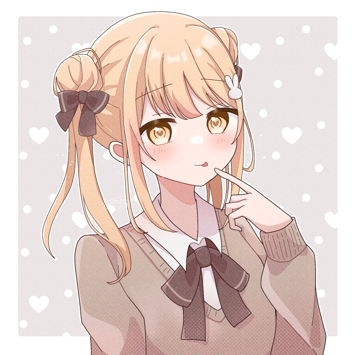 1girl tongue out solo tongue bow twintails heart  illustration images