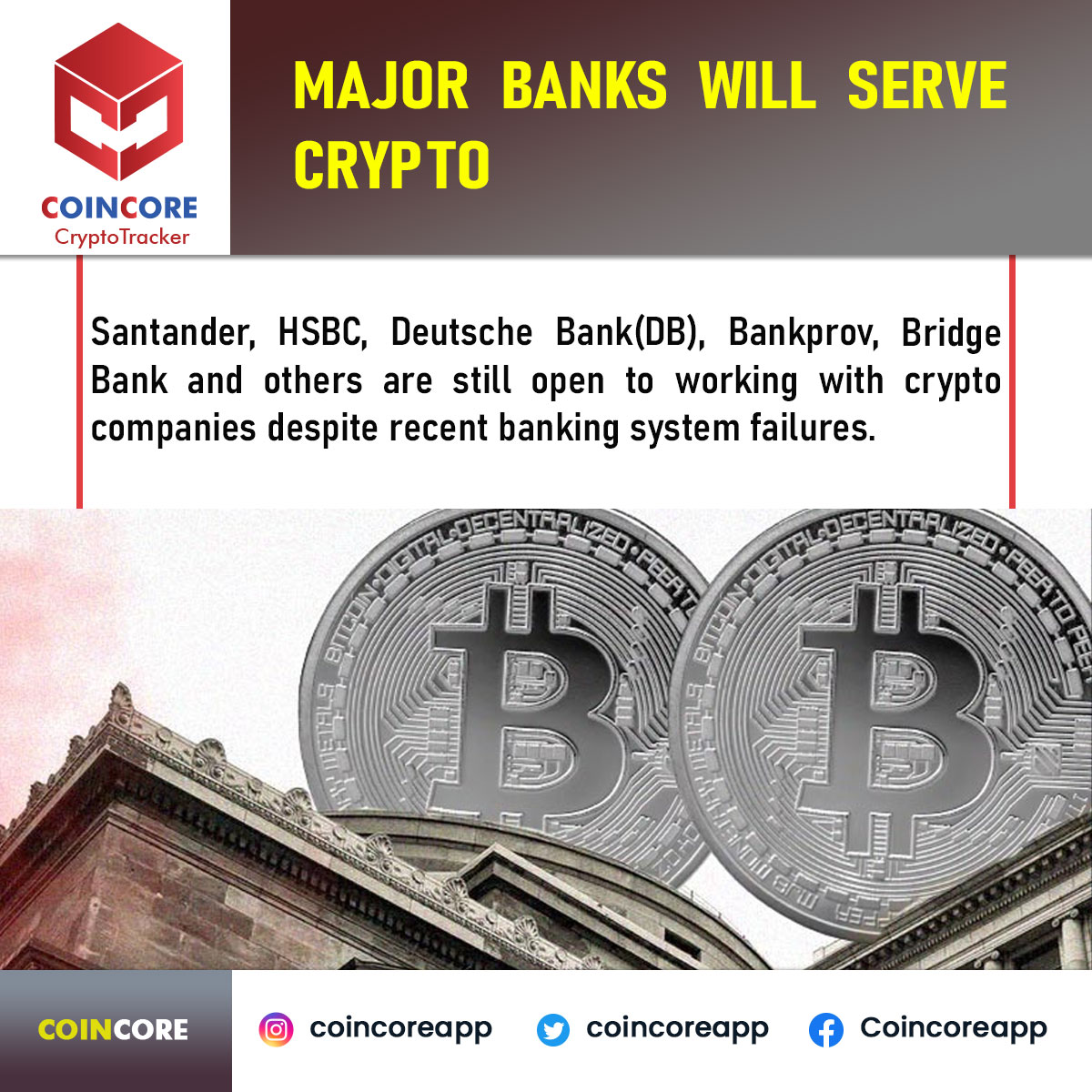 Coincoreapp's tweet photo. MAJOR BANKS WILL SERVE CRYPTO
#Coincore #bank #DeutscheBank #BankProv #HSBC https://t.co/XD2mX4lNdM