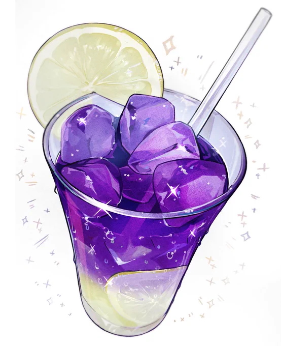 バタフライピーティー今回は趣向を変えてみた 飲み物×青紫#食べ物イラスト #illustration #イラスト 
