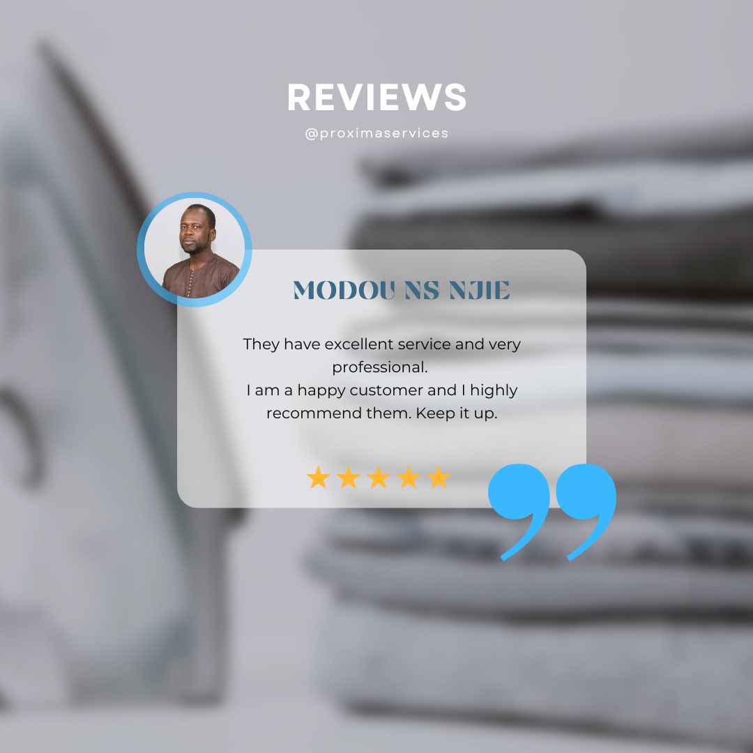 ProximaServices's tweet photo. The only thing between you and this kind of customer satisfaction is a call to 786 6185 / 506 9858 😉 
And we’re even open today!
#ProximaServices #Gambia #ProximaLaundry https://t.co/bLzc1LOpGf