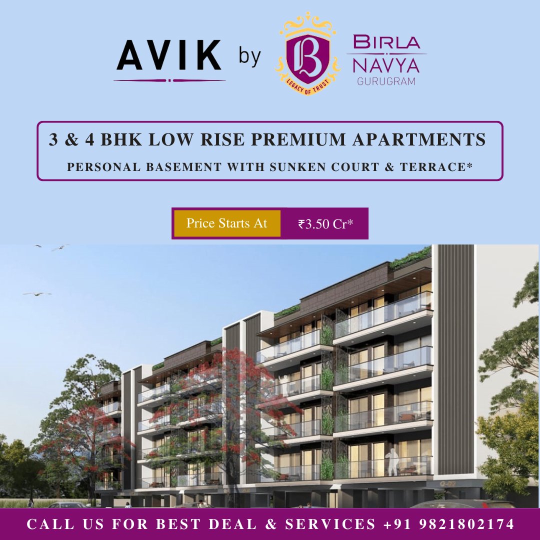 arban_realty's tweet photo. NEW LAUNCH
Avik By Birla Navya at Sector 63A Golf Course Extension Road Gurgaon
🔹️ 3 & 4 BHK + Utility Low Rise Independent Premium Floors
Call +91 9821802174
#Birla #BirlaEstates #BirlaGroup #AdityaBirlaGroup #BirlaNavya #BirlaAvik #Avik #Gurgaon #Investim #InvestimEdge https://t.co/sTmVKjtj2N