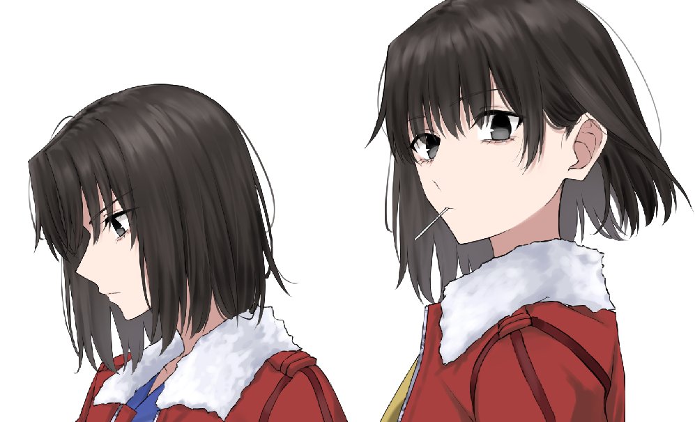 ryougi shiki red jacket jacket white background kimono short hair simple background black hair  illustration images