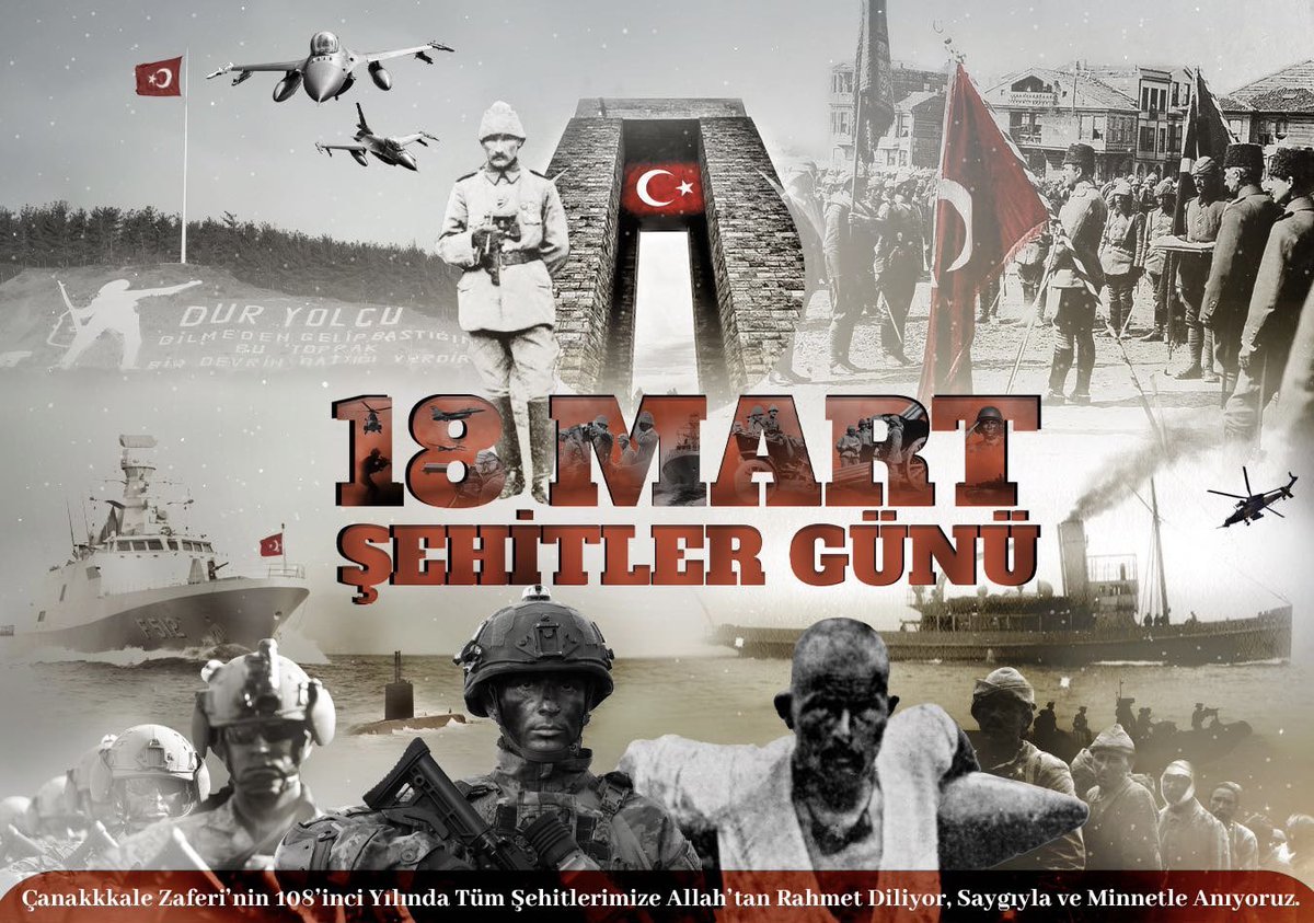 Çanakkale Zaferi'nin 108. yıl dönümünde başta Gazi Mustafa Kemal Atatürk ve silah arkadaşları olmak üzere; 18 Mart 1915'te Çanakkale'yi geçilmez kılan tüm kahramanlarımızı rahmet, şükran ve saygıyla anıyoruz. 

 #18MartÇanakkaleZaferi