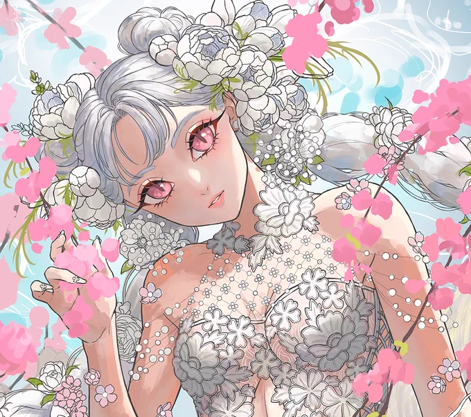 春の絵を描く。 