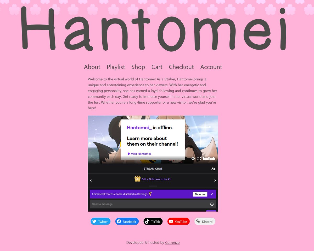 I spent a lot of time on it, but with development and hosting by @correnzo I have finished my very own website. No more scattered free webpages for all my stuff. Everything is right here (⁀ᗢ⁀) hantomei.space #Vtuber #VTuberUprising