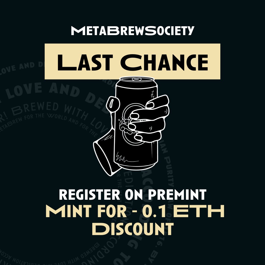 🍺 Free beer for life? Yes, please! NFT holders get 240 cans/year for free – shipping worldwide is ofc included.
 
Mint at a -0.1 ETH discount on 22nd &amp; 23rd March. 🍻 Only 450 NFTs left! Link is in our Bio.

#FreeBeerForLife #NFTPerks #MintDeal