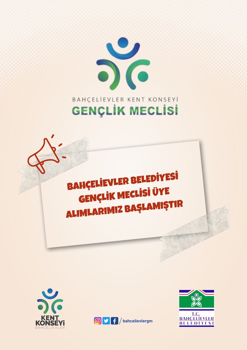 Bahçelievler Gençlik Meclisi yeni dönem üye alımlarına başlamıştır.

Üye başvuru formu biyografimizdeki linkte bulunmaktadır.

@drhakanbahadir 
<a href="/gokselerdem/">GokselErdemOffical</a> 
<a href="/BahcelievlerBel/">Bahçelievler Belediyesi 🇹🇷</a>