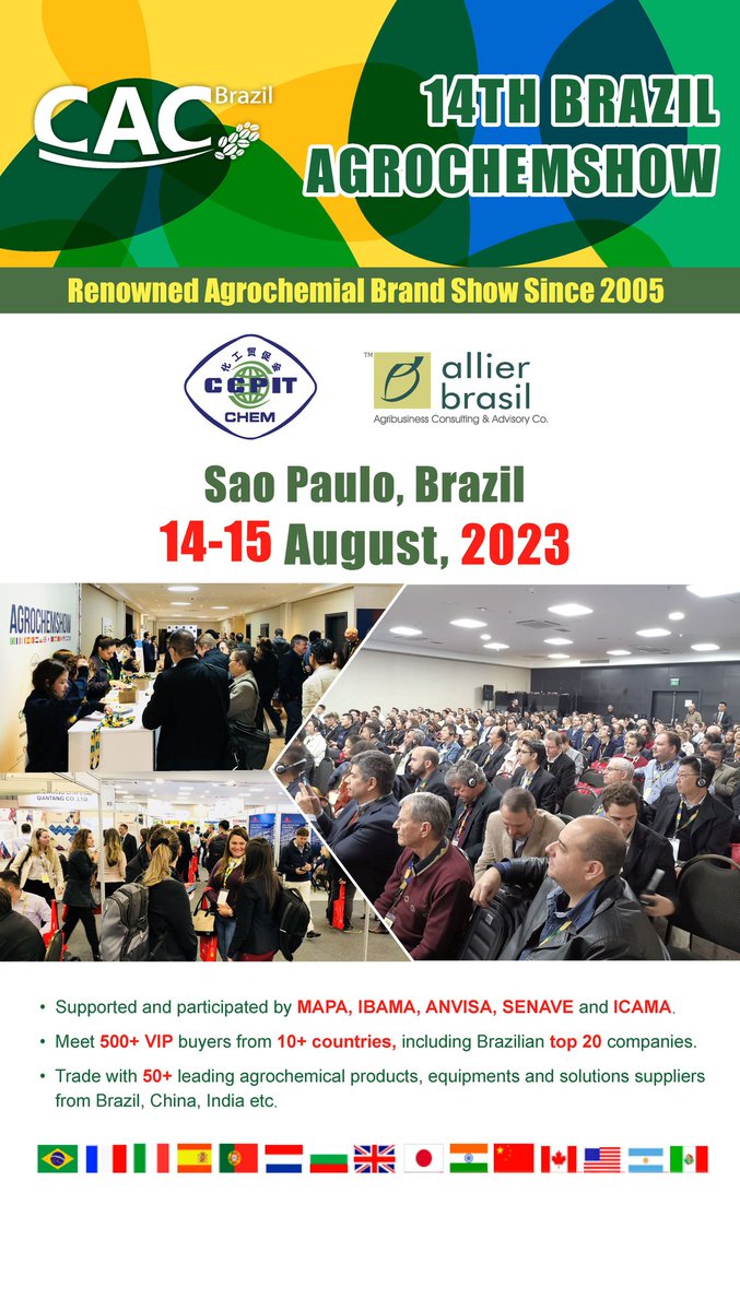 cac_show's tweet photo. Join Brazil AgrochemShow on 14-15 Aug. 2023 in Sao Paulo，the renowned brand trade show since 2005, and your gateway to the world largest agrochemical market. https://t.co/DKP3qOkqF7