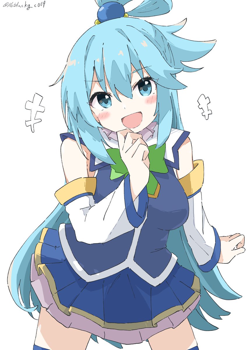 aqua (konosuba) 1girl solo long hair blue eyes blue hair skirt open mouth  illustration images