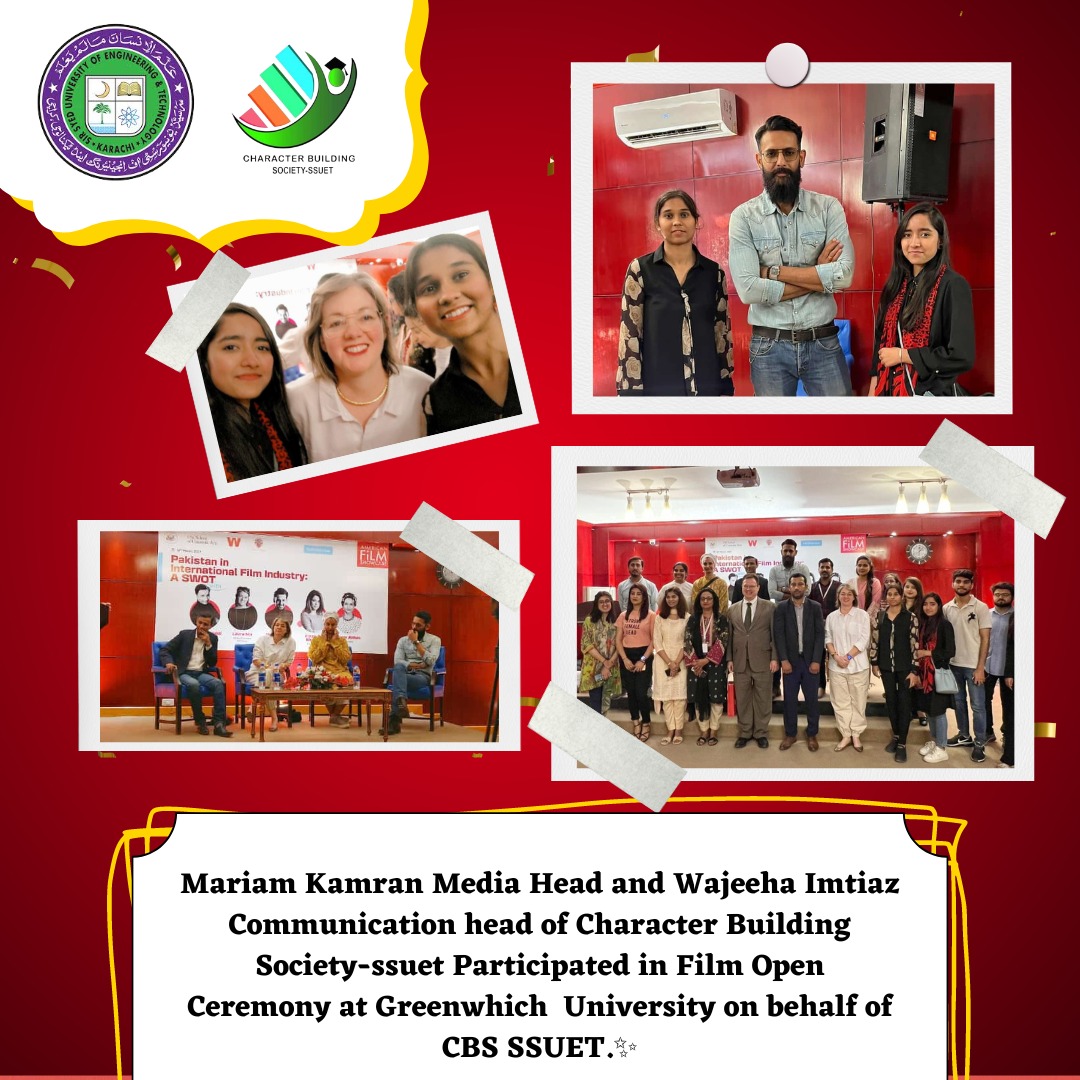 CBS_ssuet's tweet photo. *Mariam Kamran* Media Head and *Wajeeha Imtiaz* Communication head of _*Character Building Society-SSUET*_ Participated in Film Open Ceremony at Greenwhich University on behalf of CBS SSUET.✨️
#CBSSSUET #SSUET #NAB #GC #GreenwhichUniversity https://t.co/9rCfir2Cd3