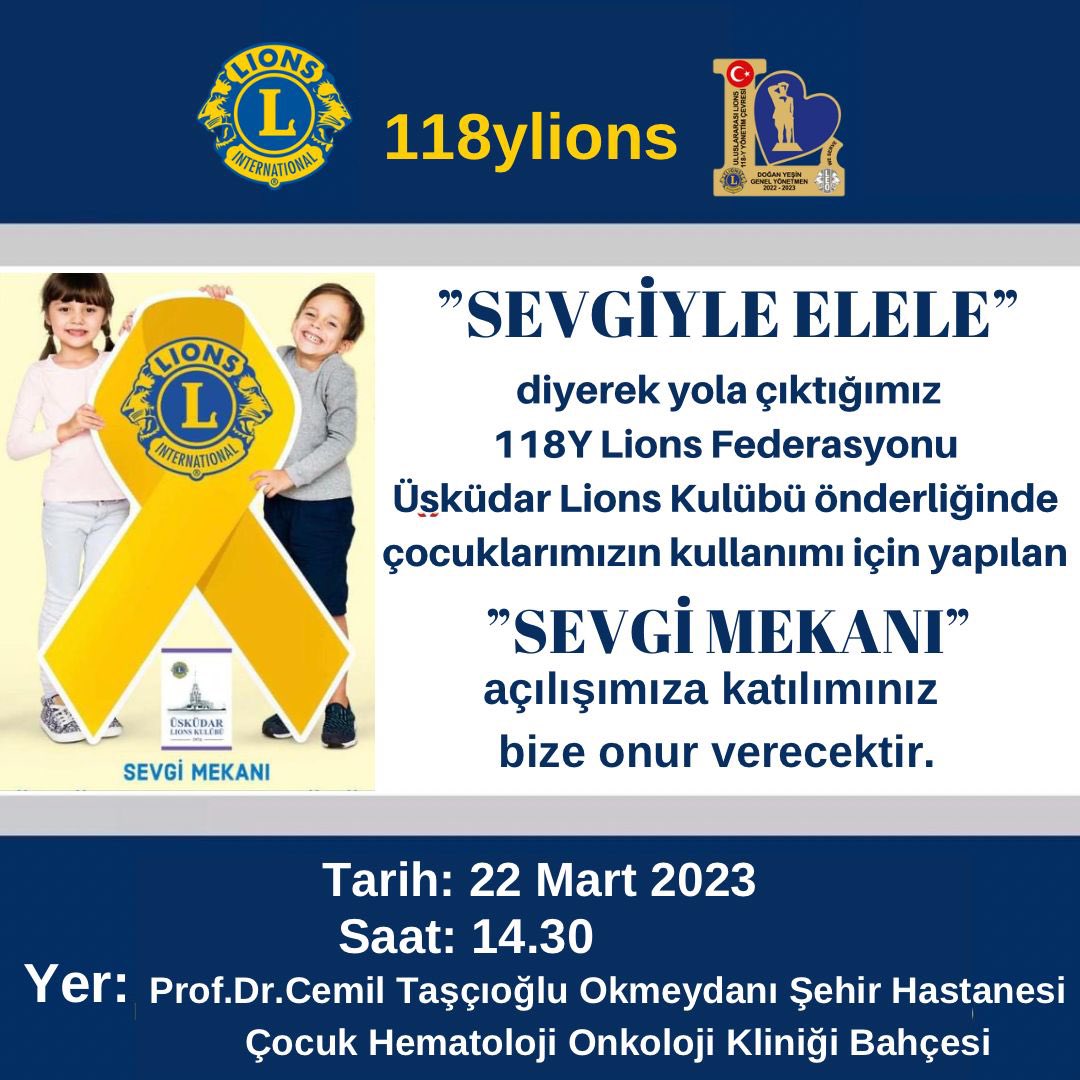 uskudar_lions's tweet photo. Kanser tedavisi görmekte olan çocuklarımıza, bu zor süreçte destek olacak “Sevgi Mekanı” mızın açılışına tüm dostlarımızı davet ederiz. #weserve #lionsclubs #lionsturkiye #118ylions #118yleo #çocuklukçağıkanserleri #okmeydanıeğitimvearaştırmahastanesi https://t.co/Jl4iTpKSlx