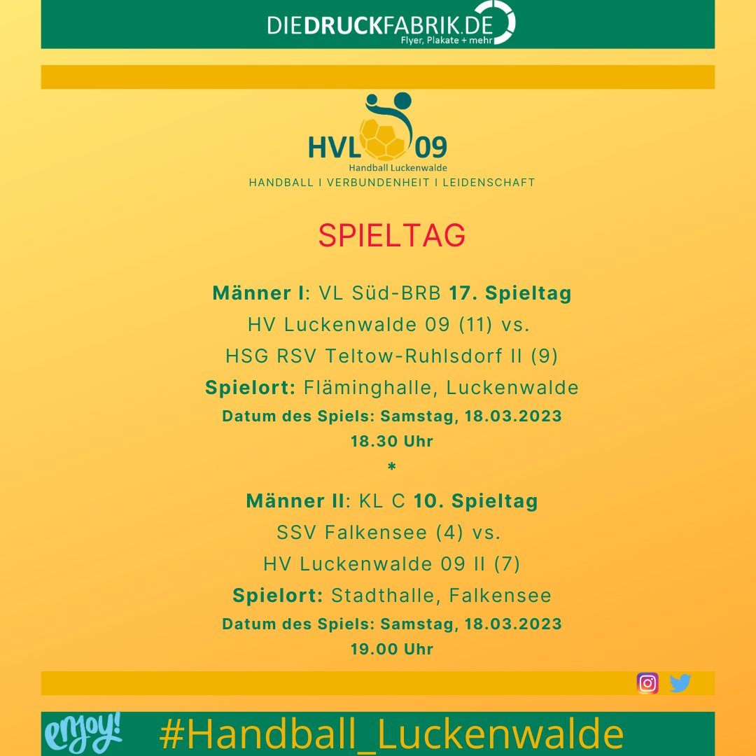 HVL09's tweet photo. Unsere 2'te Männermannschaft reist heute in die #Stadthalle nach #Falkensee und wird dort um 19 Uhr, in der #KreisligaC, vom #SSVFalkensee empfangen. #Handball #Handball_Luckenwalde #hvl #hvl09 https://t.co/GgERiQHQFx