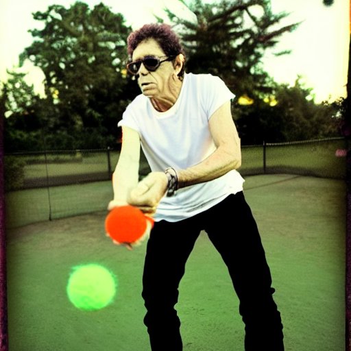 AI generated image of Lou Reed juggling tennis balls