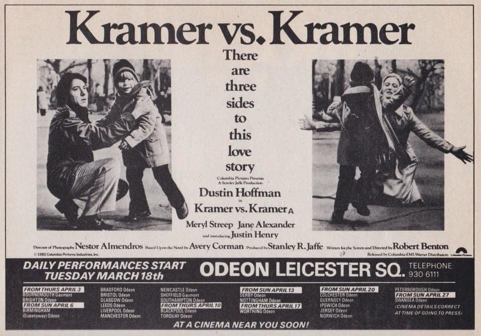 Forty-three years ago today, there were three sides to this love story at the Odeon Leicester Square... #KramerVsKramer #1970s #film #films #DustinHoffman #MerylStreep #JustinHenry #RobertBenton
