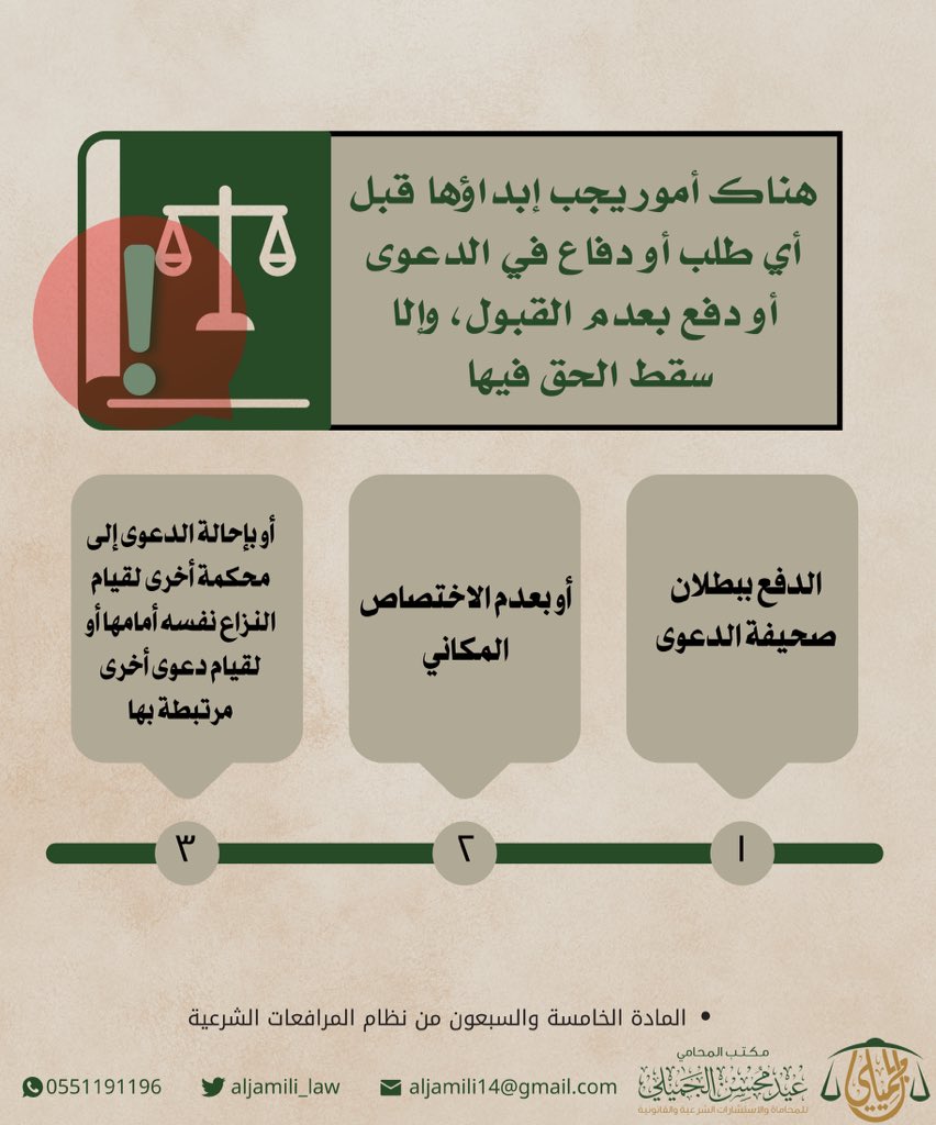 🛑 هناك أمور يجب ابداؤها قبل أي طلب أو دفاع في الدعوى أو … 

.

#محامي #قانون #نظام #قاضي #دعوى #محكمة #المحام