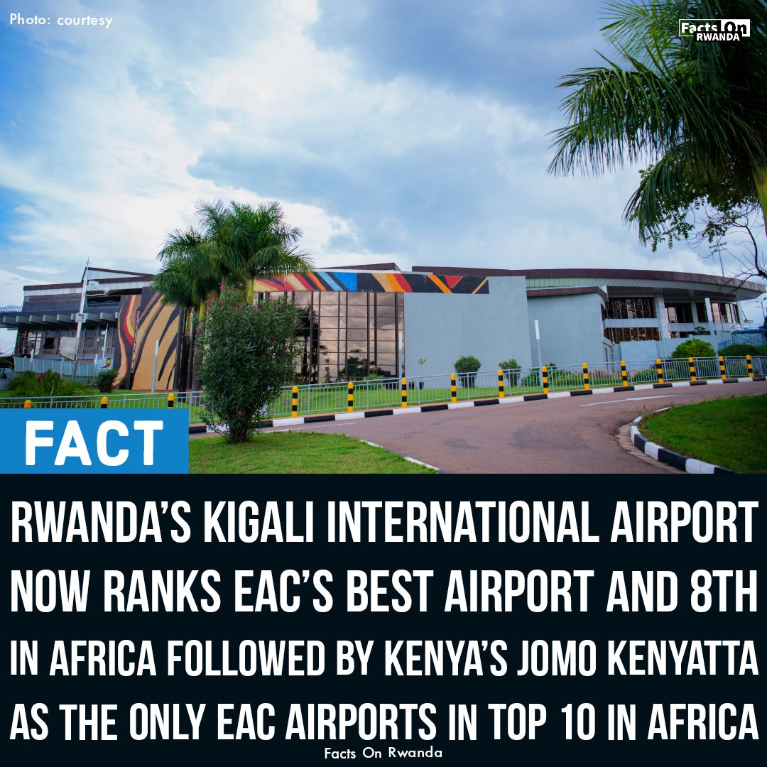 Rwanda's Kigali International Airport ranks 8th best in Africa: 🇿🇦 Cape Town 🇿🇦 King Shaka 🇿🇦 OR Tambo 🇲🇦 Mohammed V 🇲🇺 Sir SR 🇲🇦 Marrakesh 🇪🇹 Bole 🇷🇼 Kigali 🇰🇪 Jomo Kenyatta 🇿🇦 Bram Fischer 📊 SKYTRAX 2023 #FactsOnRwanda #RwOT