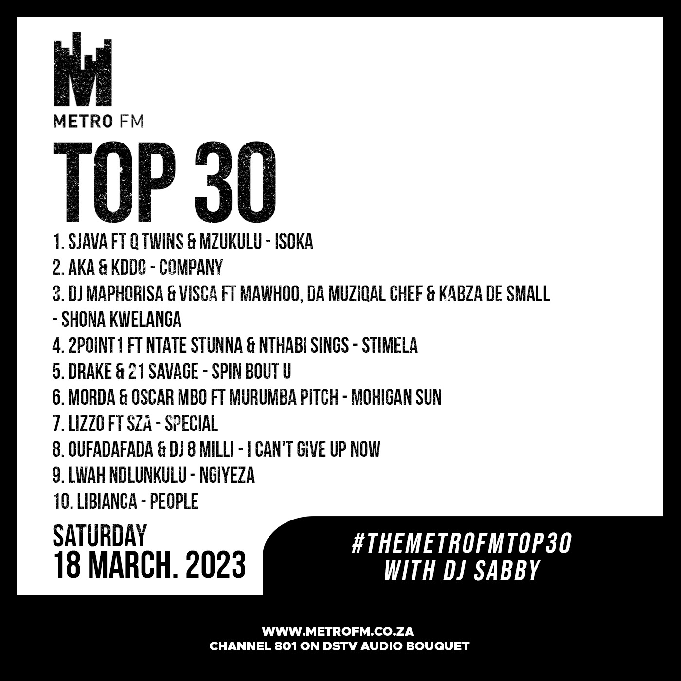 METROFM SABC on X: "These are your TOP 10 songs this week on #METROFMTop30  https://t.co/ucHNeo8MzG" / X