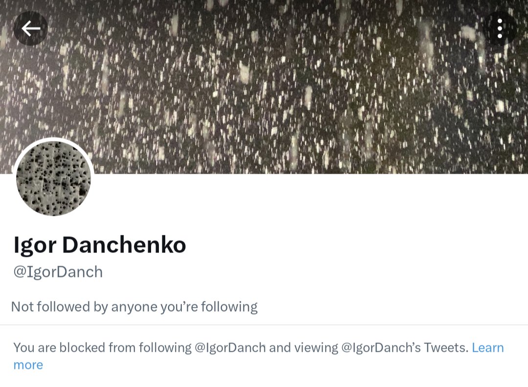 Fascinating and puzzling development.  My newly reinstated acct <a href="/MonsieurAmerica/">MonsieurAmerica</a>, which has been banned since 1/8/21, is blocked by <a href="/IgorDanch/">Igor Danchenko</a>, whereas this acct who's written about him far more is not!? This is going to keep me up all night.