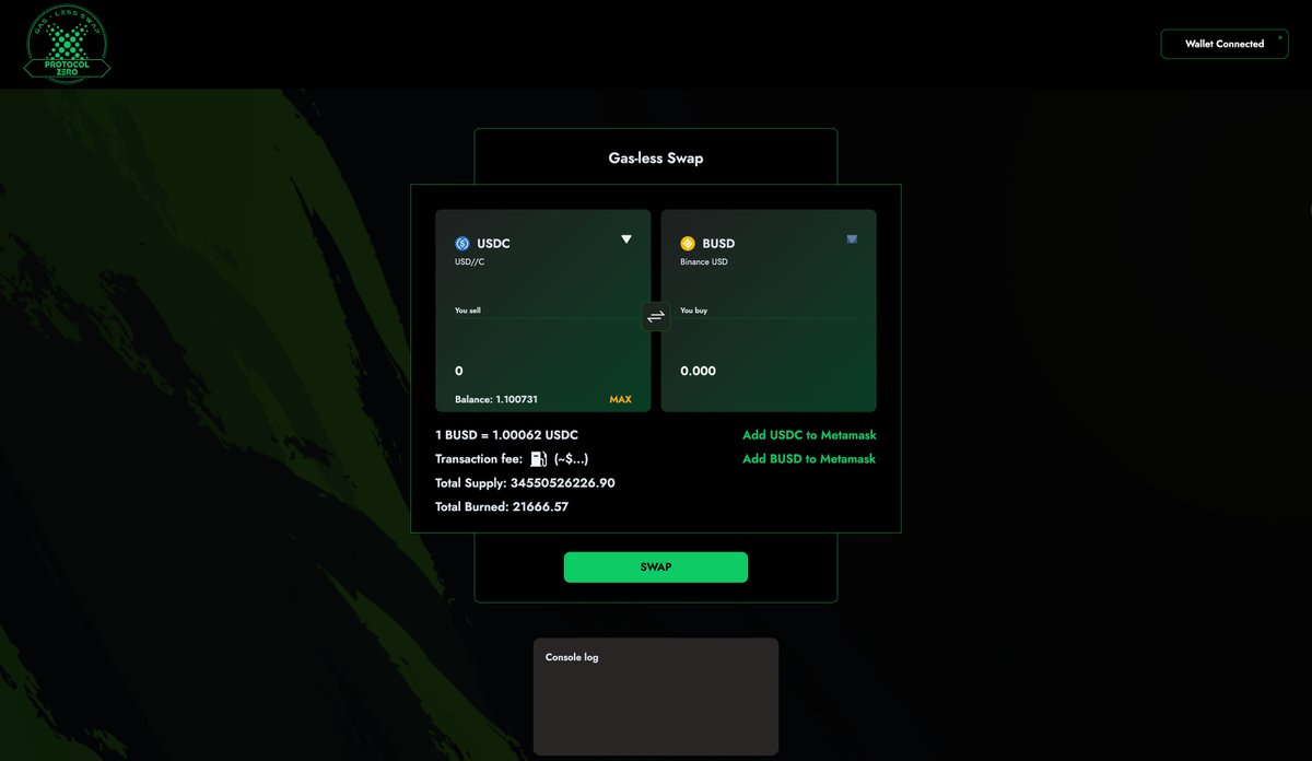 _nogas's tweet image. Dev update: New UI with additional features are LIVE! 
1. Completely redesigned front end for a more professional look
2. Console log
3. Live transaction fee indicator + Token data
4. Merged both swap categories for ease of use app.nogas.pro/swap