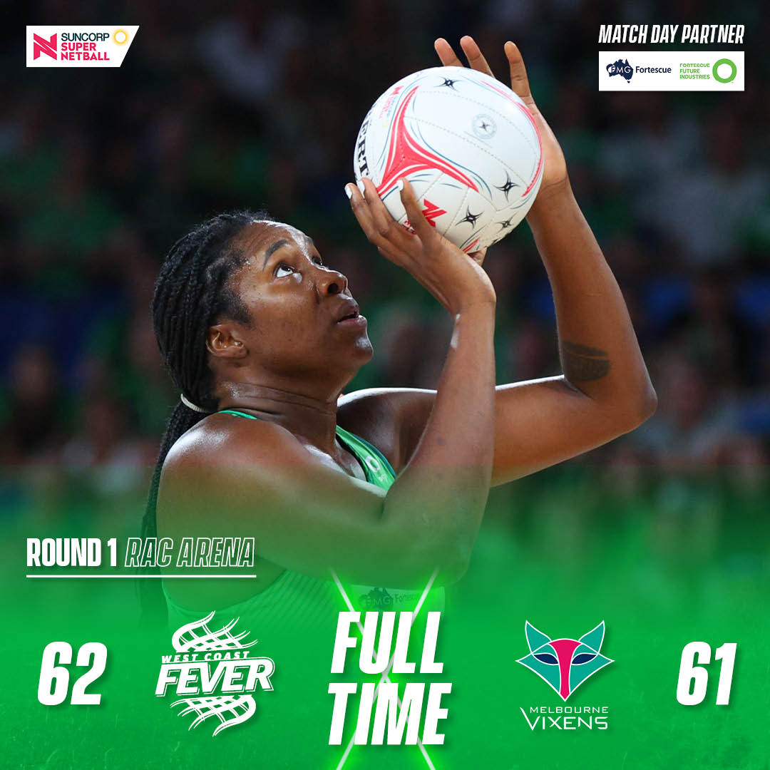 WestCoastFever's tweet photo. WHAT. A. WIN! 🙌

How are your pulses Green Army?!

An epic first Round 1 over @MelbourneVixens at @RACArena!

#GREENARMY https://t.co/MP01eFDTjp