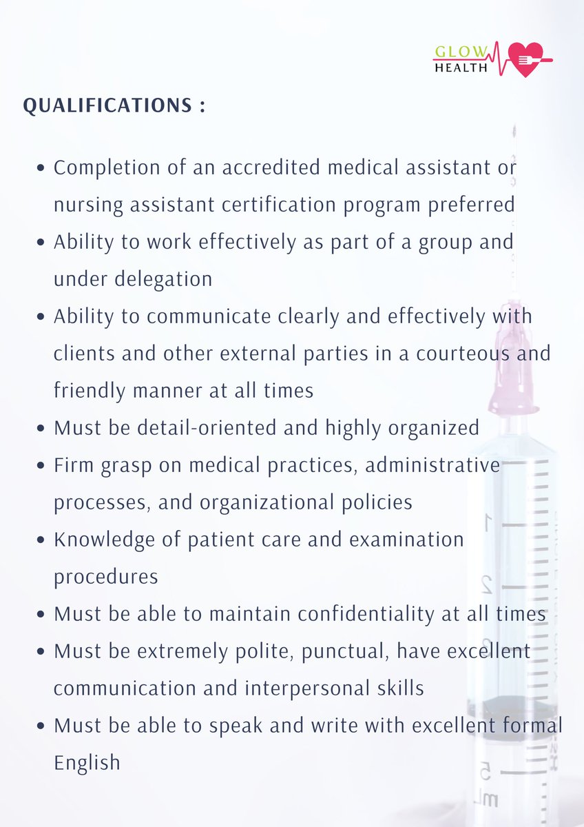 GLOWHealthNG's tweet photo. We are hiring! Interested in our medical assistant role? Apply using this link: https://t.co/t5IoK55M0D https://t.co/Xbo71PVYiW