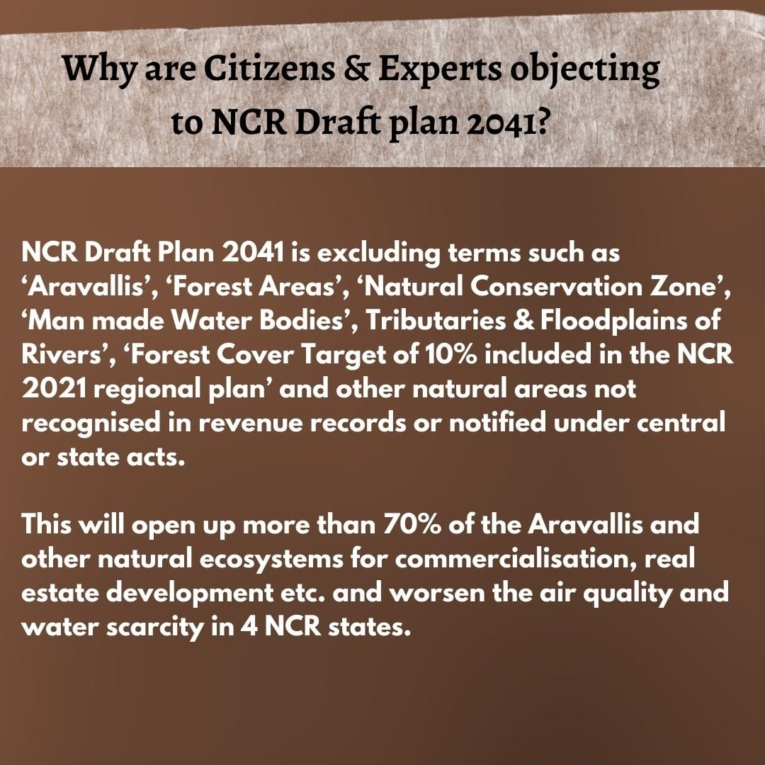 AravalliBachao's tweet photo. #ReviseNCRdraftplan2041 as it will destroy 70% natural ecosystems across 25 districts in 4 states: Delhi, Haryana, Uttar Pradesh+Rajasthan
@narendramodi @byadavbjp @HardeepSPuri @mlkhattar @ArvindKejriwal @myogioffice @ashokgehlot51 @HaryanaTweets
#AravalliUnderThreat #SaveNCR https://t.co/J5iPkazpAn