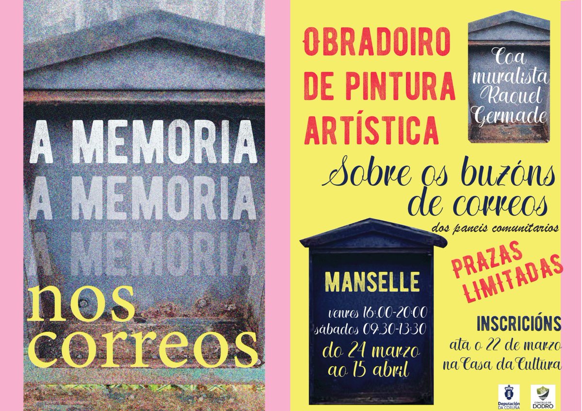 Conc_deDodro's tweet photo. 🎨𝓞𝓑𝓡𝓐𝓓𝓞𝓘𝓡𝓞 𝓓𝓔 𝓟𝓘𝓝𝓣𝓤𝓡𝓐 𝓐𝓡𝓣Í𝓢𝓣𝓘𝓒𝓐🎨
Realizaremos unha actividade de pintura mural sobre o os paneis dos buzóns que agora están en desuso e afean as nosas aldeas.
Inscripcións e información  ☎ 𝟗𝟖𝟏 𝟖𝟎 𝟐𝟒 𝟕𝟐
@MaltratoPaisaxe 
#Dodro https://t.co/WxSvK93G9S
