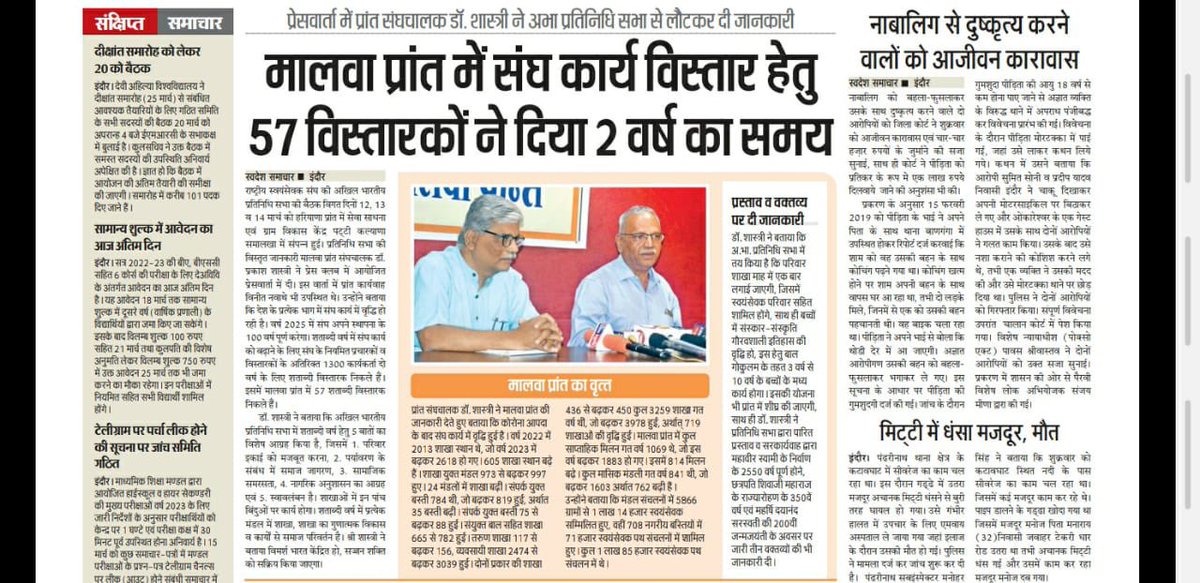 jssharma2006's tweet image. #ABPS_RSS2023
#प्रतिनिधि_सभा_२०२३
राष्ट्रीय स्वयंसेवक संघ की अखिल भारतीय प्रतिनिधि सभा के पश्चात् मालवा प्रांत के माननीय प्रांत संघचालकजी की पत्रकार वार्ता