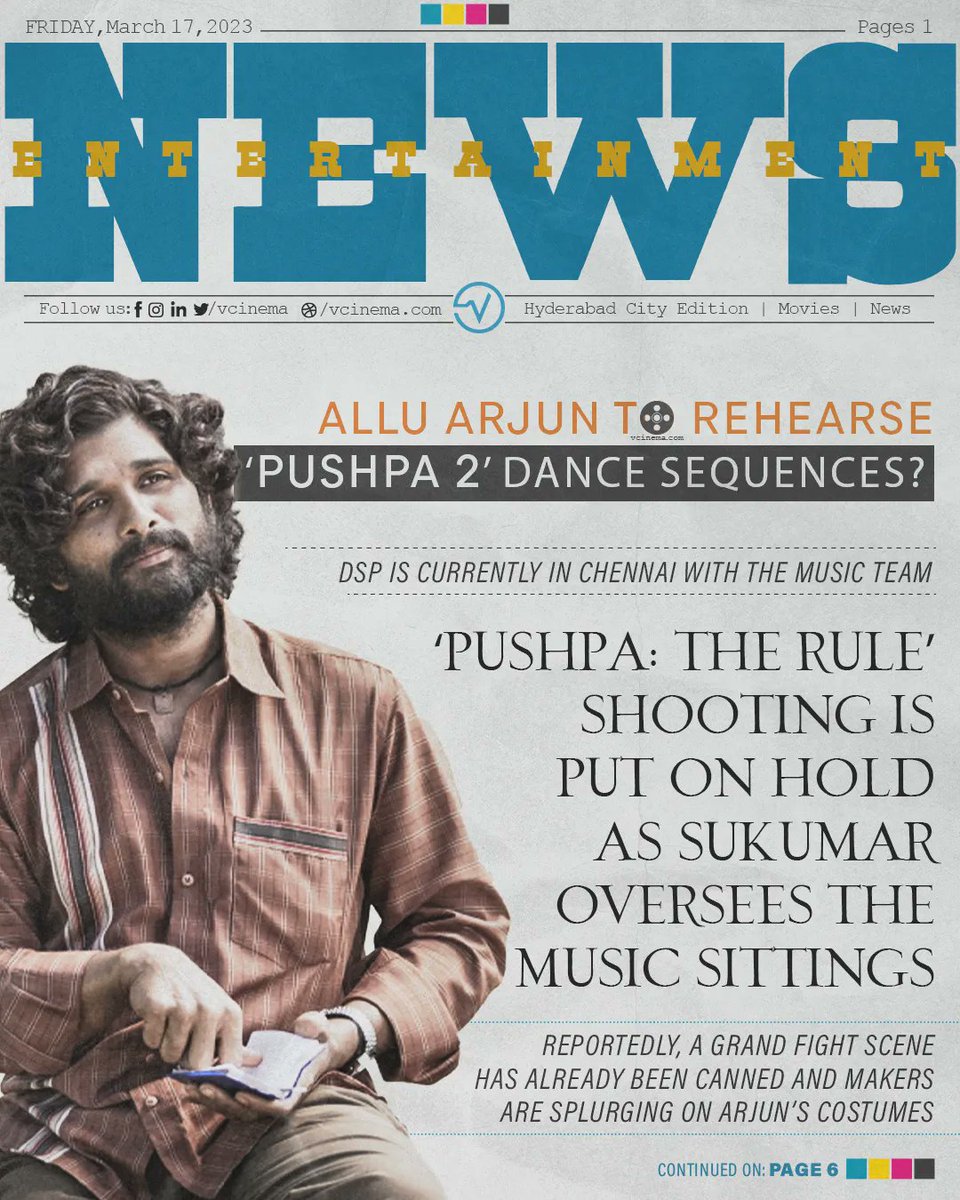 VCinemaLive's tweet photo. It’s been more than a year & we still can’t get the songs of #Pushpa out of our heads! Now, the music sittings of #Pushpa2 are under way in Chennai. Are you expecting another sensational album?
#PushpaTheRule #AlluArjun #DSP #Sukumar #Chandrabose #ShootUpdates #VCinemaNews https://t.co/Pyq91AEEUU