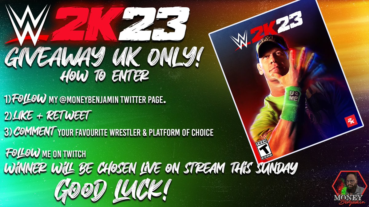 MoneyBenjamin's tweet photo. 🤼‍♂️To celebrate the launch of #WWE2K23 🤼‍♀️

I am giving away 1 digital copy of WWE 2K23.
UK Only! Code supplied by 2K.

Follow the image below
TO ENTER:
✅Follow @MoneyBenjamin
✅Like &amp; Retweet
✅Comment

Winner chosen LIVE on stream this Sunday 
https://t.co/yB3ZAZSi1S
GOOD LUCK! https://t.co/Apg3dFBEyH