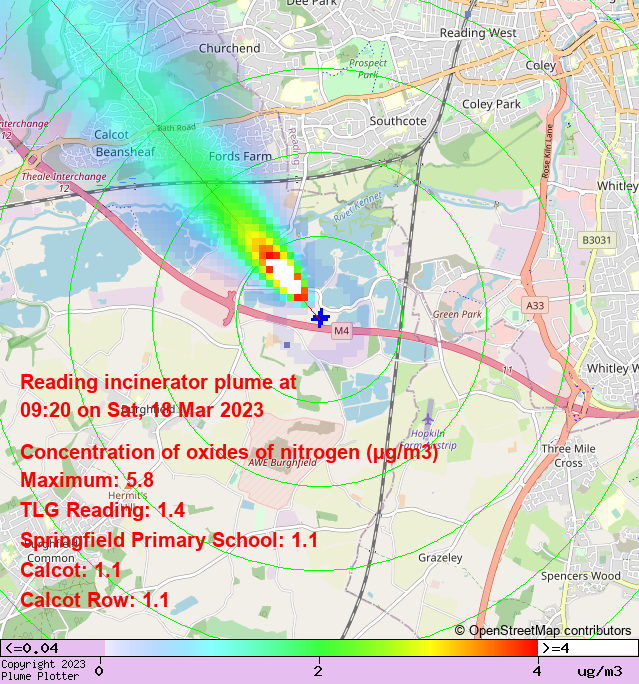 plumeplotter's tweet photo. Latest Reading incinerator plume plot, 09:20 18/03/23 #TLGReading #Calcot #CalcotRow https://t.co/UMDB23CVYR https://t.co/dYKkUZOMm6