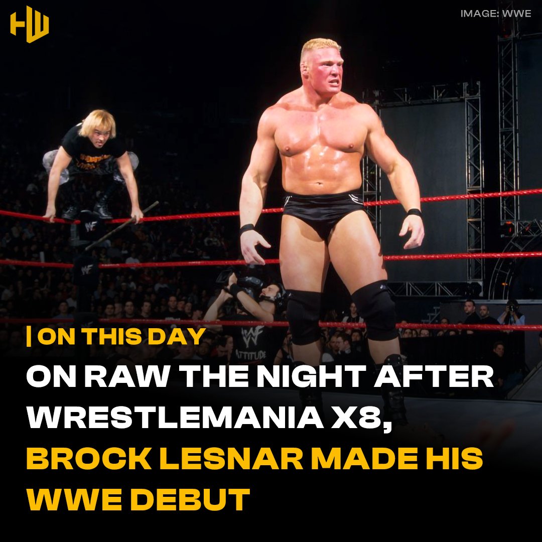 On March 18th 2002, the night after WrestleMania X8, Brock Lesnar made his WWE debut, interfering in a hardcore match between Maven and Al Snow.