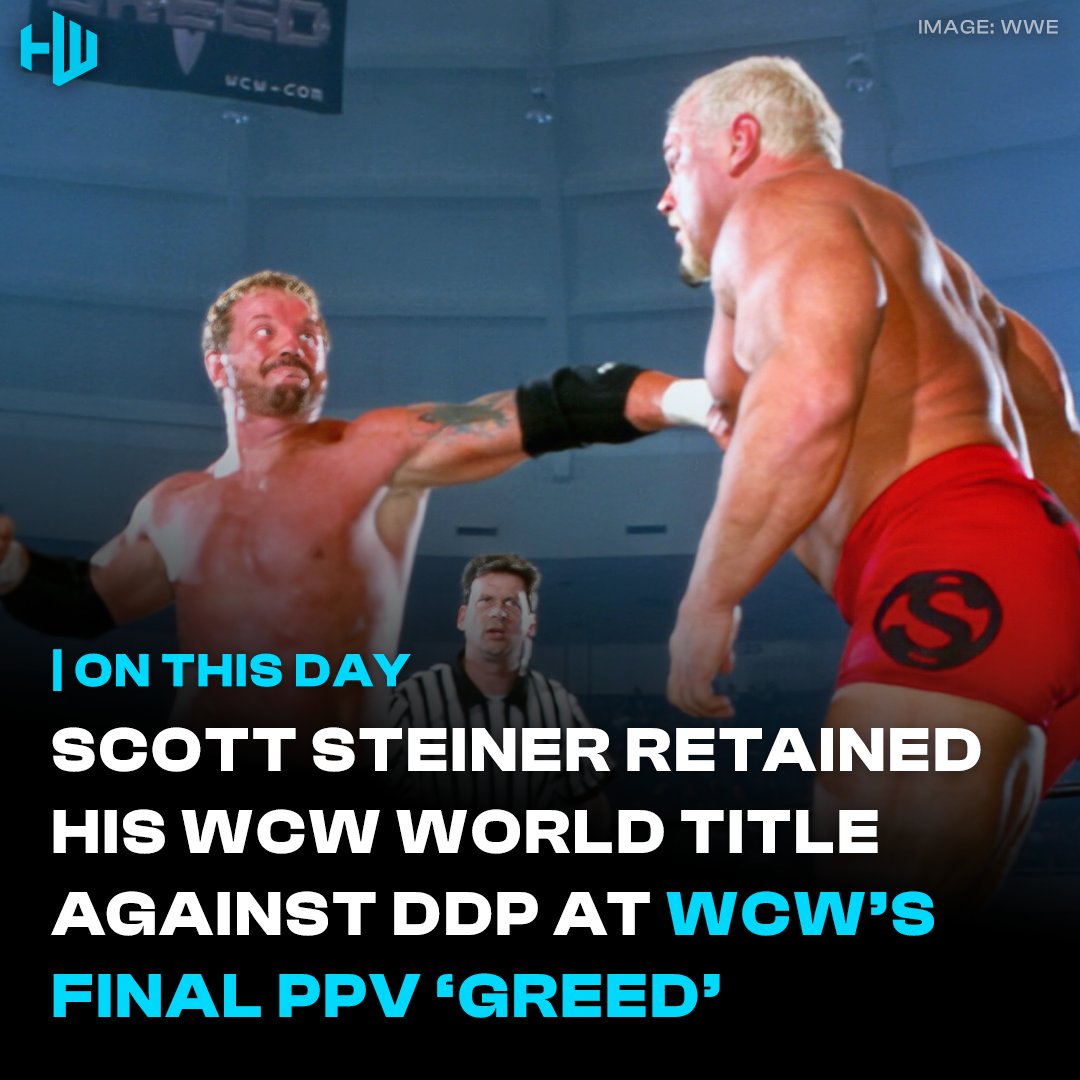 On March 18th 2001, WCW held 'Greed' - their final pay-per-view.

In the main event, <a href="/ScottSteiner/">Big Poppa Pump Scott Steiner</a> retained his WCW World Heavyweight Title against DDP.

Elsewhere on the card, <a href="/BookerT5x/">Booker T. Huffman</a> defeated Rick Steiner to win the WCW United States Championship.