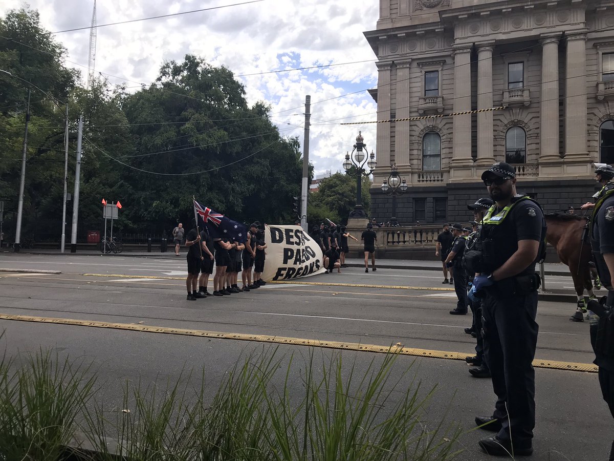 LensCompassion's tweet photo. Today in Melbourne, Nazis joined up with transphobes and performed the Hitler salute while standing on the steps of the Victorian parliament. What a horrible day.
#ACAB #antifa #melbourneprotest #TransRightsAreHumanRights https://t.co/7sn9SXyf0T