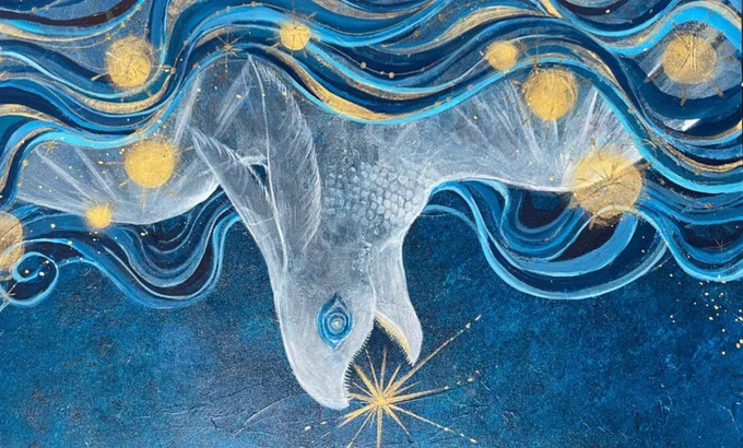 #三億アカウントの中から私を発掘してください青い夜と不思議な生き物たちを描いています 