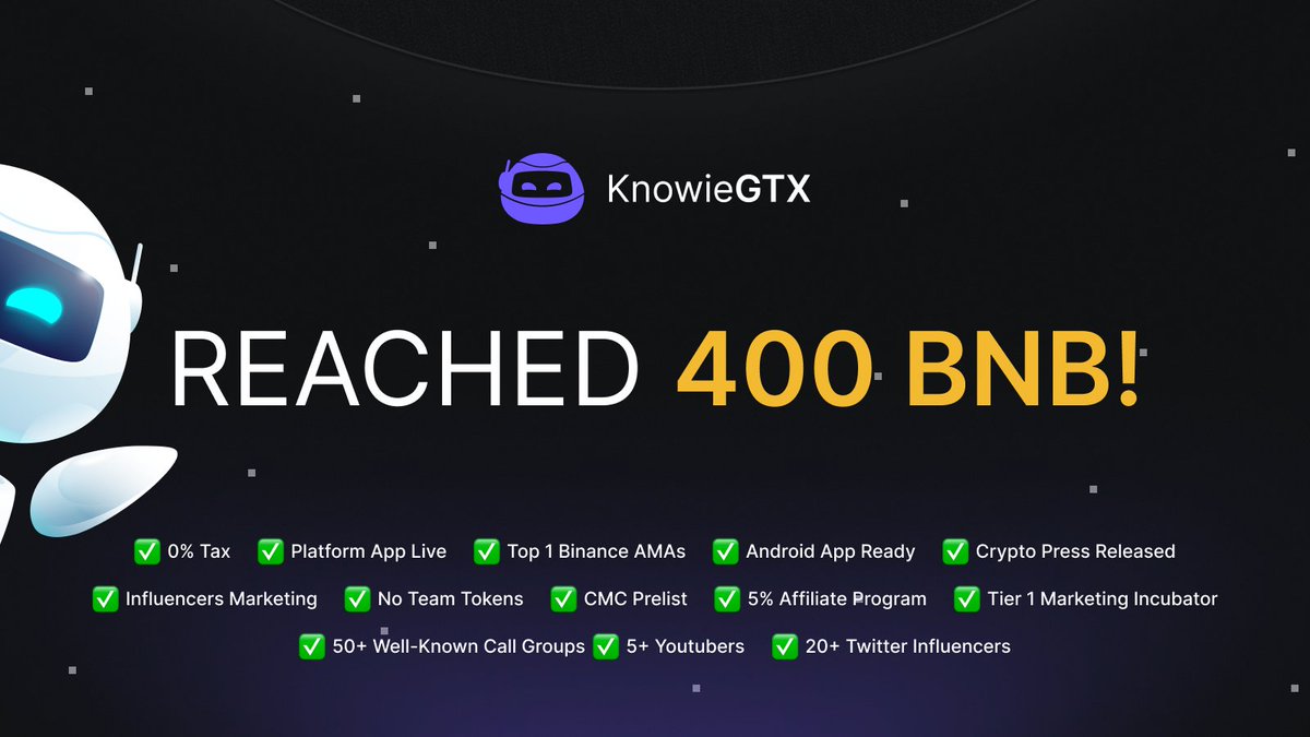 KnowieGTX ZERO Tax Fairlaunch 400 BNB (8X SC) Reached Trending #1 🚀

🚀 Fairlaunch: pinksale.finance/launchpad/0xBa…