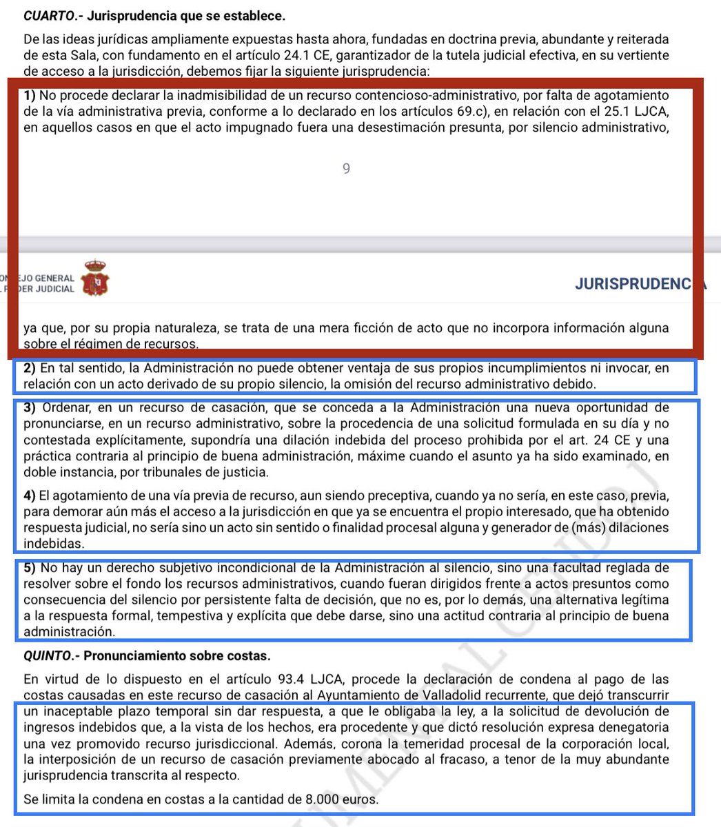 abotgado_es's tweet photo. El TS confirma su constante doctrina sobre el INNECESARIO recurso administrativo frente al SILENCIO y añade que plantearlo en vía judicial es una DILACIÓN INDEBIDA, contraria a la BUENA ADMINISTRACIÓN y procesalmente TEMERARIA (costas de 8 mil €)
STS 7/3/23- rec.3069/2021 https://t.co/7Tky5ZVRBO
