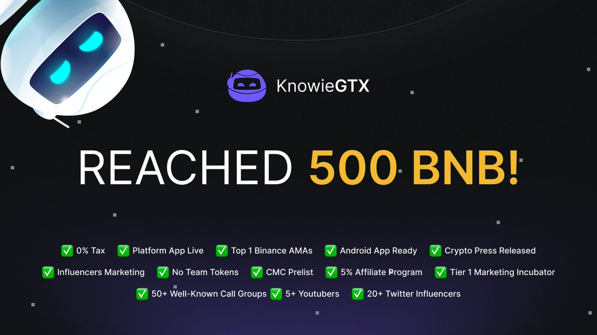 KnowieGTX ZERO Tax Fairlaunch 500 BNB (10X SC) Reached Trending #1 🚀

🚀 Fairlaunch: pinksale.finance/launchpad/0xBa…