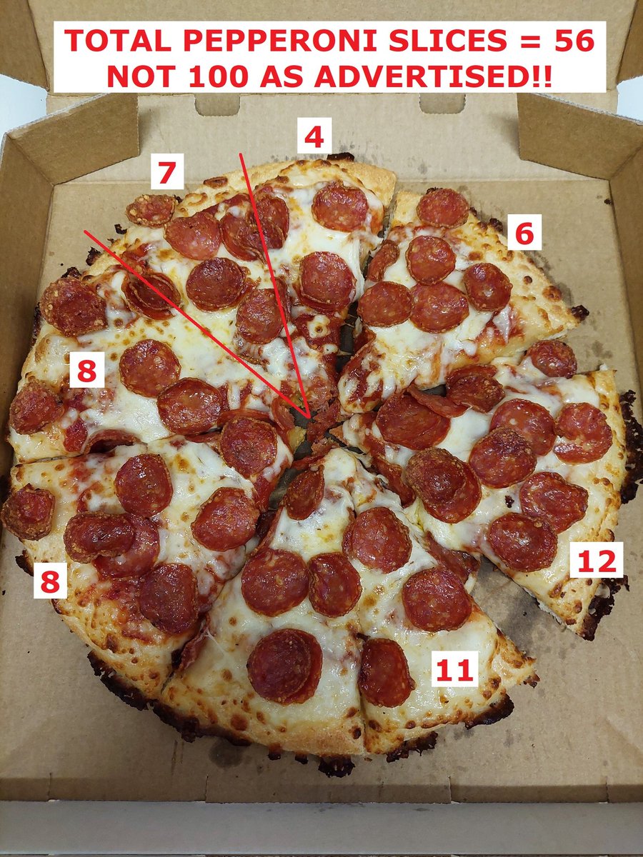 Haakona74's tweet photo. @Dominos_AU Here is the Pepperoni Deluxe I received, not even close to 100 slices of pepperoni on it, absolute false advertising! https://t.co/4aaS8FyGBq