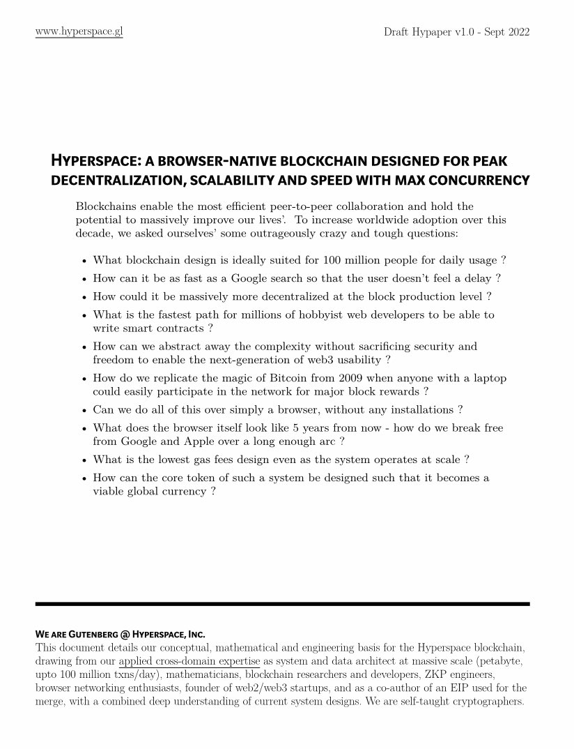 varun_mathur's tweet photo. If you have seen the @HyperspaceOrg paper’s first draft, the Hypaper - you will notice beyond an unusual format, it has been written using a non-traditional “paper-writing” software.

That deliberate weirdness is an ode to the Bitcoin paper itself and how it was written. https://t.co/h4cy7iePZV
