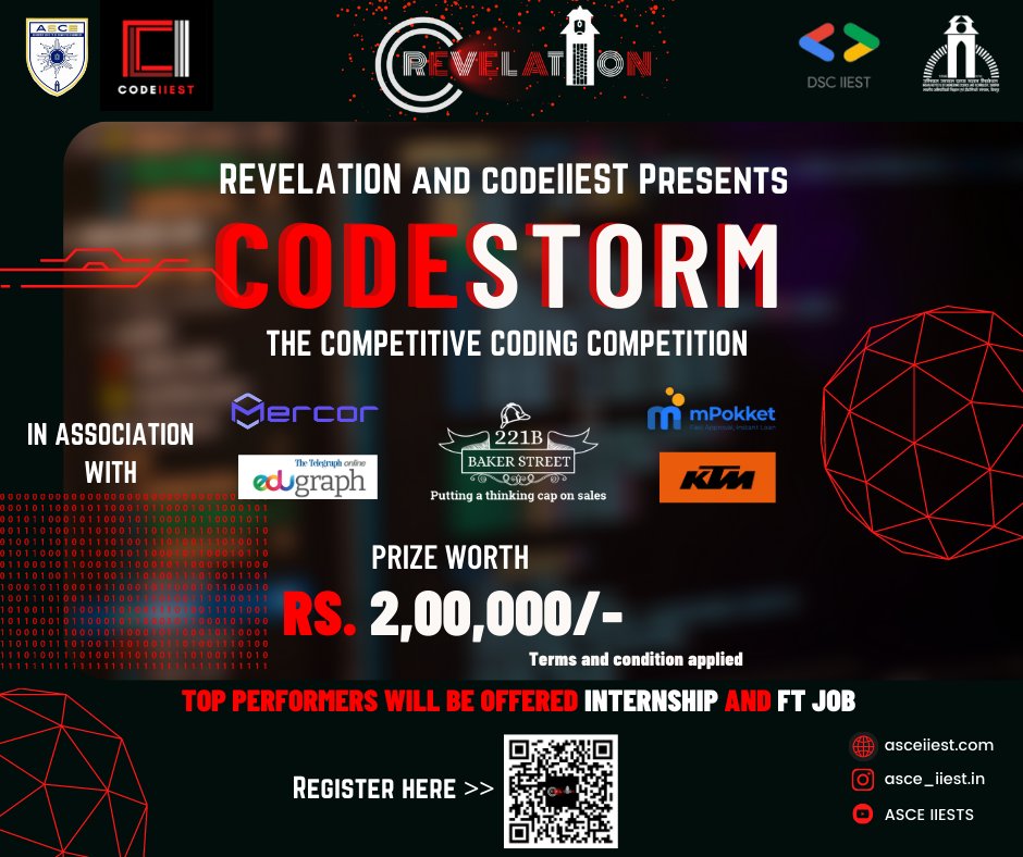 dsciiest's tweet photo. Exciting news! Revelation '23, one of the biggest technical fests in Kolkata, organized by the Department of Computer Science, IIEST Shibpur in collaboration with GDSC IIEST, is back with a bang from 22nd-24th March 2023. Register Now!!
For more, visit https://t.co/lxy7ykcA8a. https://t.co/uOCAUNzlB5