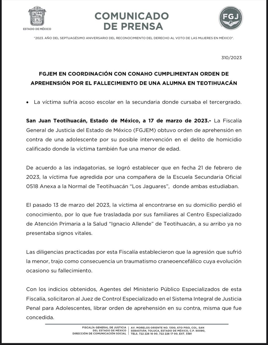 CarlosLaraM81's tweet photo. 🔴 URGENTE: La asesina de #NormaLizbeth fue detenida por elementos de la @FiscaliaEdomex en su casa. Está recluida en el Tutelar para Menores de #Zinacantepec. https://t.co/6VSOnJ2TQS