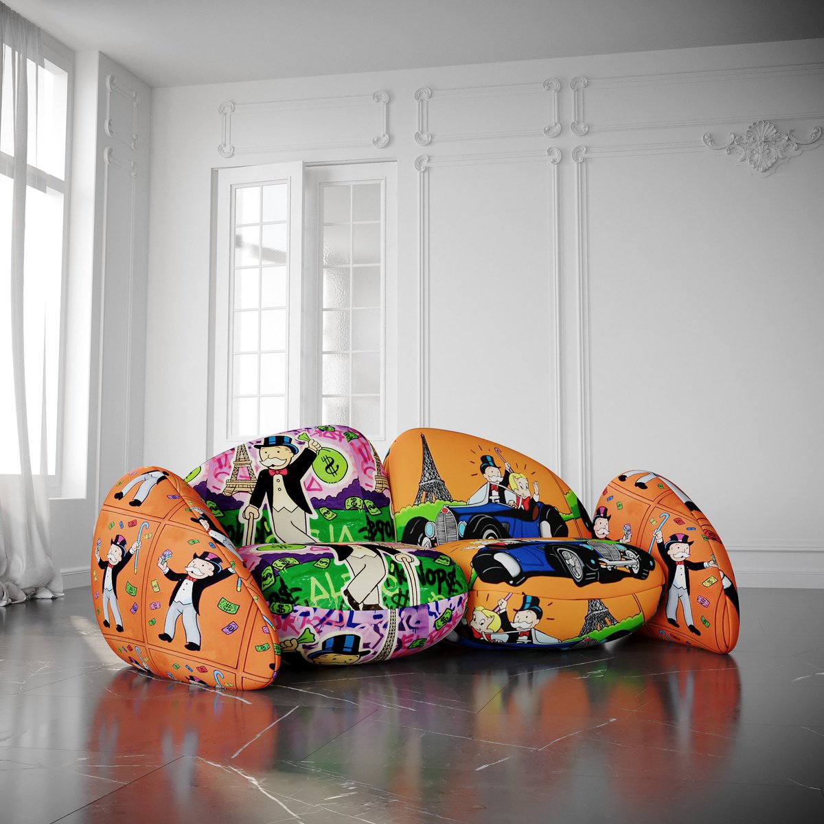 Amazing limited edition LITHOS Sofa with the fabric fully hand painted by our artist. This is the most exclusive edition of the masterpiece LITHOS Sofa. Fully handmade in Italy. #mavimatt