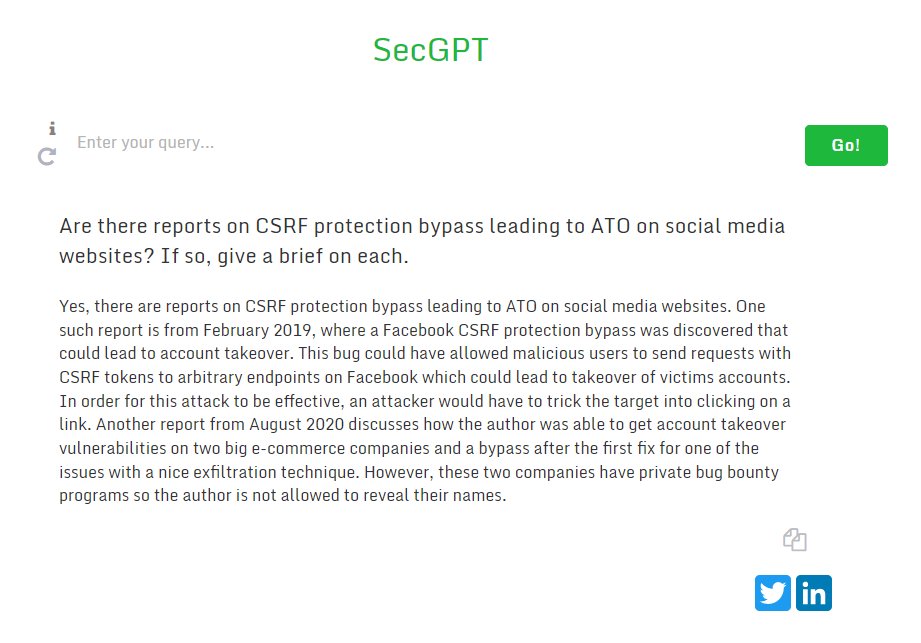 CristiVlad25's tweet photo. Instead of saying "top xss payloads", this is how you should use @SecGPT. Be extremely specific!

#SecGPT #cybersecurity #infosec #pentesting https://t.co/WElKu6rGXl