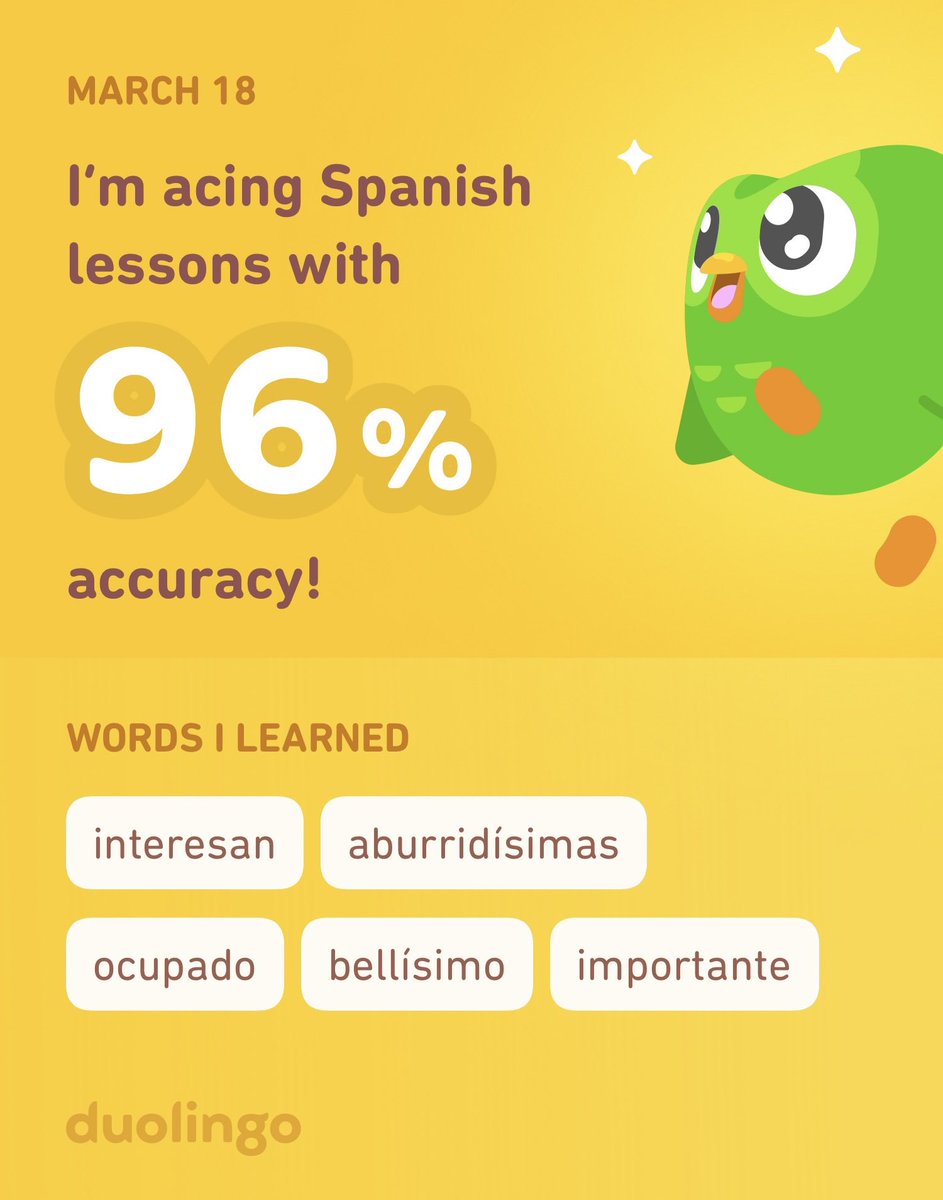 I’m learning Spanish on Duolingo! It’s free, fun, and effective.