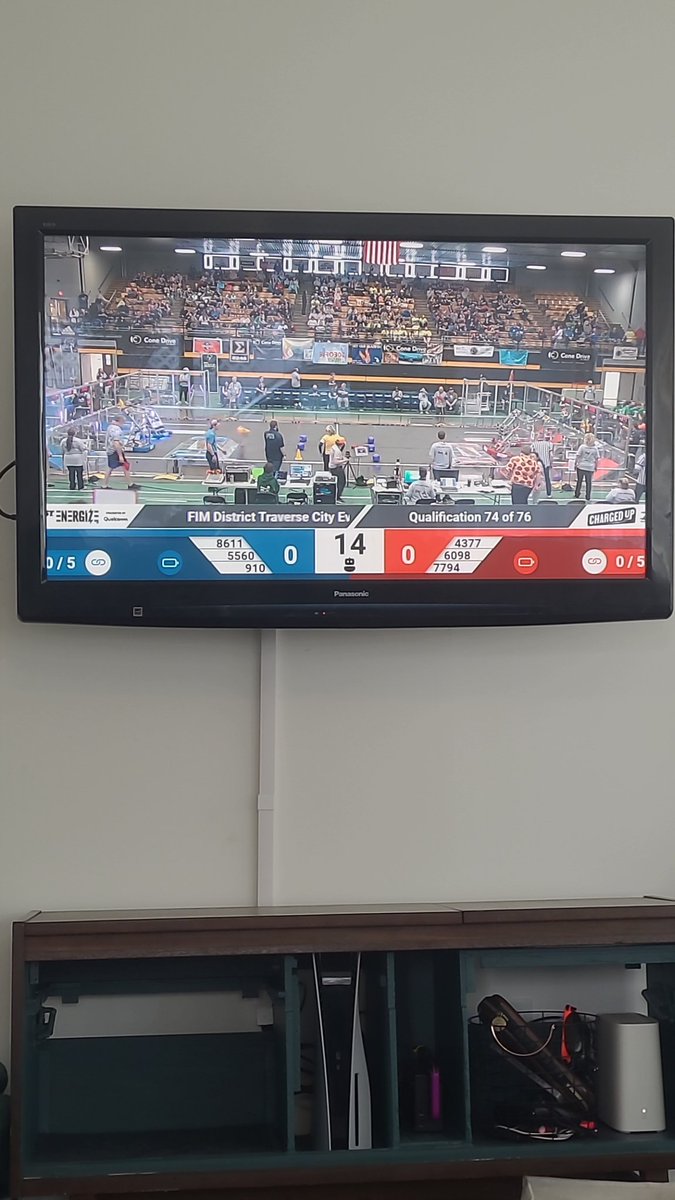 FAccavitti3's tweet photo. Last qualification match for @FRC910 just finished in Traverse City! Strong showing yesterday and today, and no doubt more to come - 9th ranked going into alliance selections #foleyfreeze #bishopfoleycatholic https://t.co/0G1Q5tRJ6V