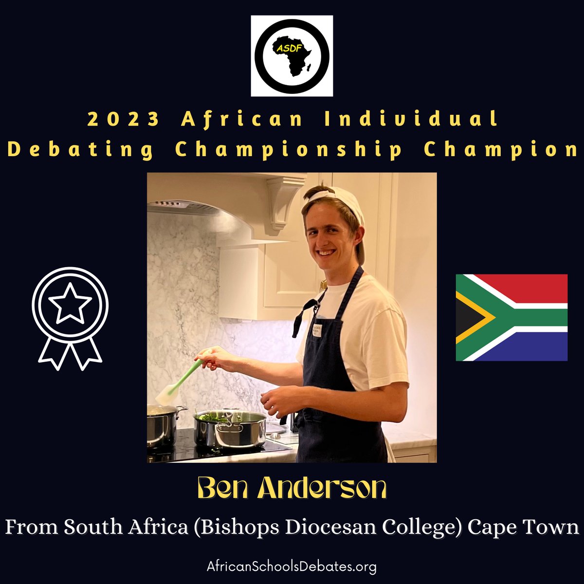 AfricanSDF's tweet photo. Massive congratulations to the 2023 African Individual Debating Championship to Ben Anderson from From South Africa (Bishops Diocesan College) Cape Town!
#AIDC2023 #africandebating #IndividualDebating https://t.co/ecEUkuk0FY
