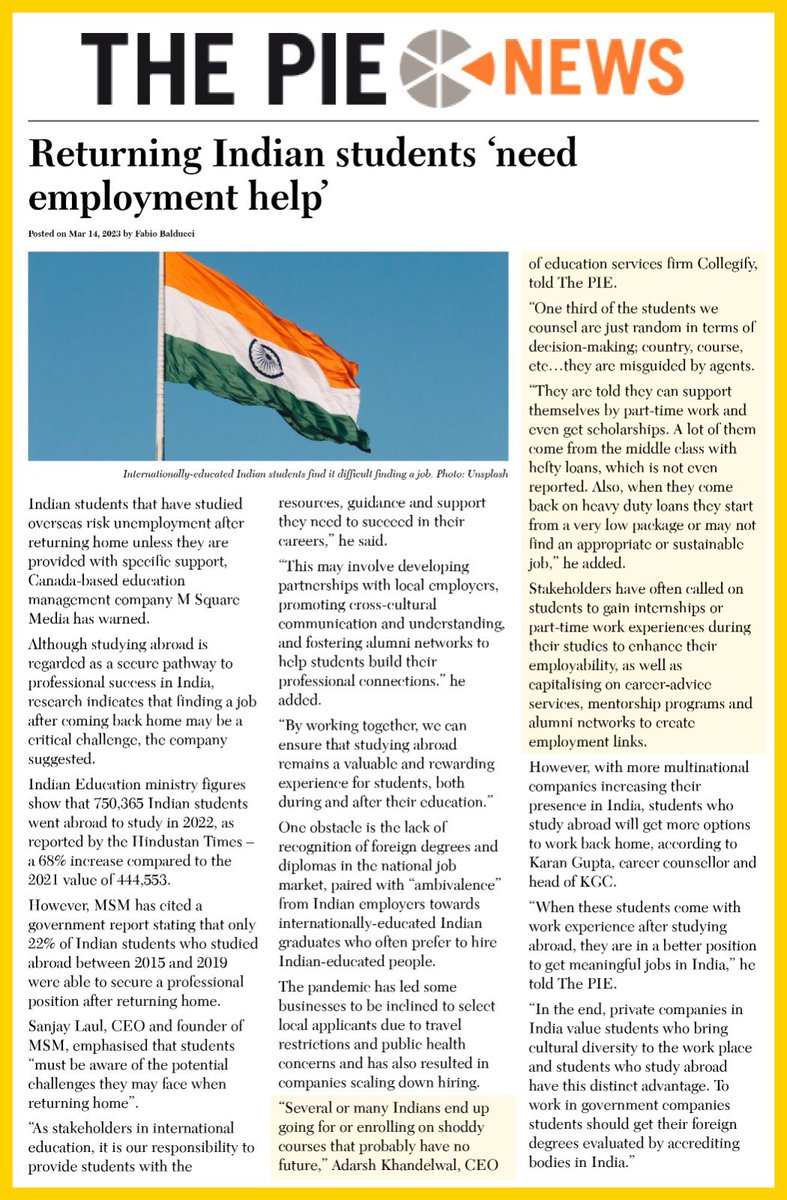 AdKhandelwal_'s tweet photo. "One third of the students we
counsel are just random in terms of
decision-making; country, course,
etc..they are misguided by agents.” 

-Adarsh Khandelwal, Co-founder and Director of Collegify.

#StudyAbroad #Students #counseling #internationalstudents #Schools https://t.co/Xj0dzU8wu6