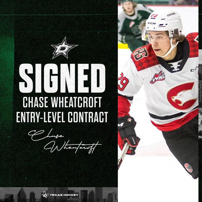 Signed graphic

Chase Wheatcroft
Entry level contract
Photo of chase playing with the cougars of the WHL
