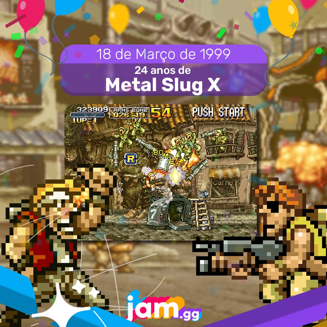 jamgg_br's tweet photo. Hoje é aniversário de Metal Slug X! Celebre essa data especial jogando esse grande clássico aqui na Jam. Os fãs de jogos retrô encontrarão aqui em nossa plataforma este e muitos outros jogos incríveis. Acesse já!
Jam .gg, Jogue Junto!
#RETROGAMING #MetalSlug #jamgg #joguejunto https://t.co/4Eg7QXGsYT
